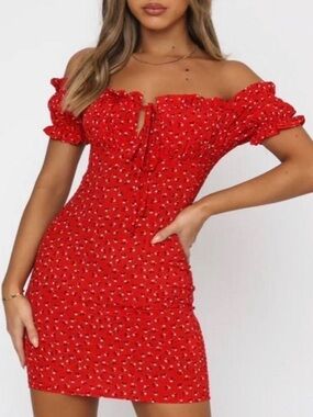 Princess Polly Red Off-the-Shoulder Floral Mini Dress